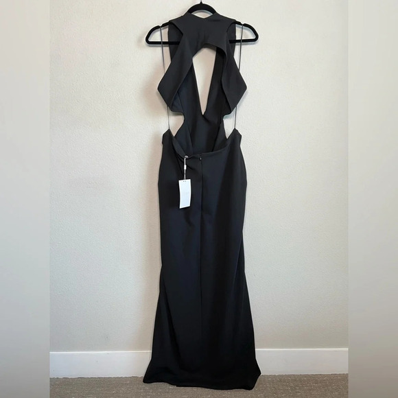 NWT Solace London Black Maxi Dress Size 10 Cutout Mesh Side Slit Gown Marvin - Picture 12 of 12